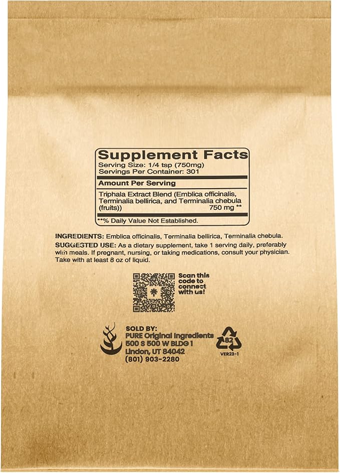 PURE ORIGINAL INGREDIENTS Triphala Extract Powder (8 oz) Pure, Naturally Sourced, No Additives or Fillers
