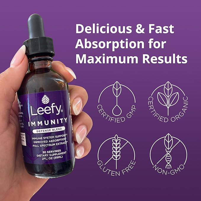 Leefy Organics Immunity Defense Blend - Organic Immune Support Supplement, Fast Absorbing Immunity Supplement, Immune Boosters for Adults, Immune Boost, Immune System Booster, Immunity Boost - 2 Oz