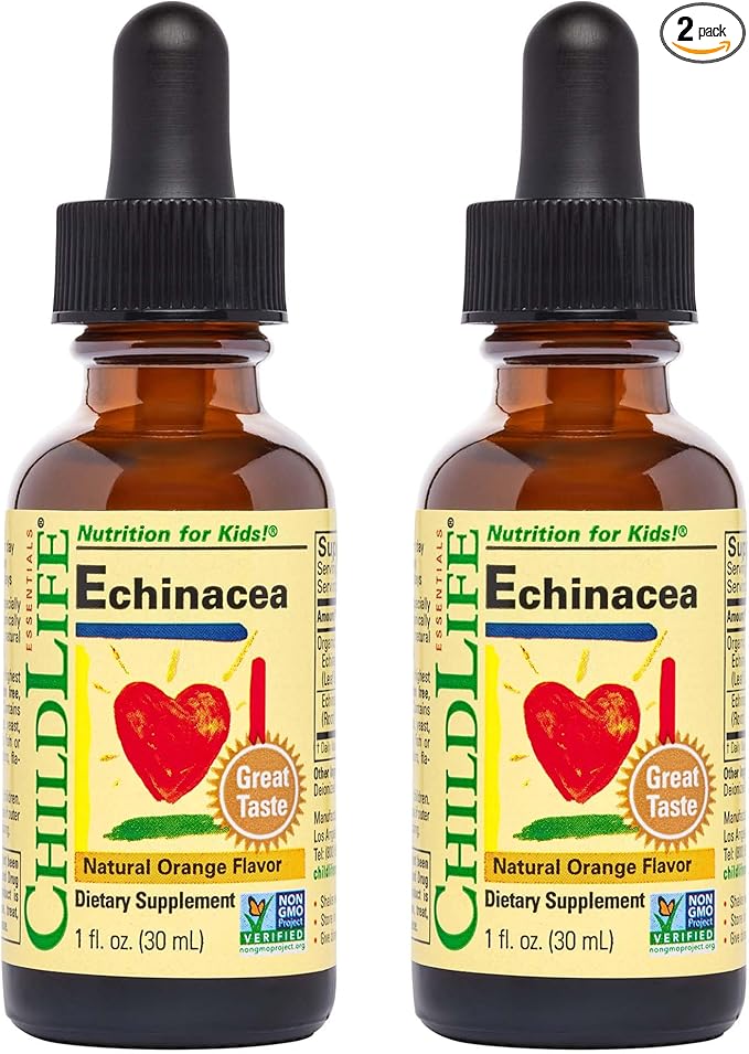 CHILDLIFE ESSENTIALS Echinacea for Kids - Kids Echinacea Drops, Liquid Tincture, Alcohol Free Supplement for Babies, Toddlers, Children - Natural Orange, 1 Fl Oz (Pack of 2)