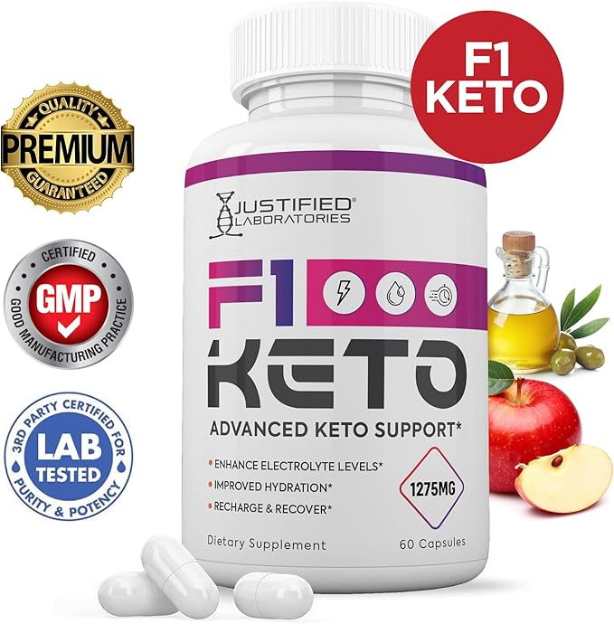 F1 Keto Pills 1275MG New & Improved Formula Contains Apple Cider Vinegar Extra Virgin Olive Oil Powder Green Tea Leaf 60 Capsules