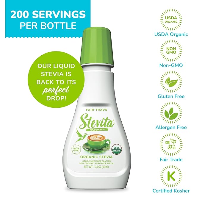 Stevita Organic Liquid Stevia - 1.35 oz, Pack of 3 - All-Natural Sweetener, Zero Calories - USDA Organic, Non-GMO, Vegan, Kosher, Keto, Paleo, Gluten Free - 600 Total Servings