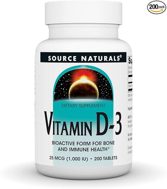 Source Naturals Vitamin D-3 Supports Bioactve Form for Bone & Immune Health 1000 iu (25 mcg) -200 Tablets