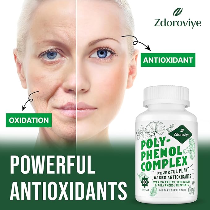 2250 MG Polyphenols Supplement Over 20 Fruits,Vegetables & Polyphenols,Quercetin,Resveratrol,Turmeric,Green Tea,Powerful Antioxidants,Polyphenols for Age Defense,Immune System,90 Capsules