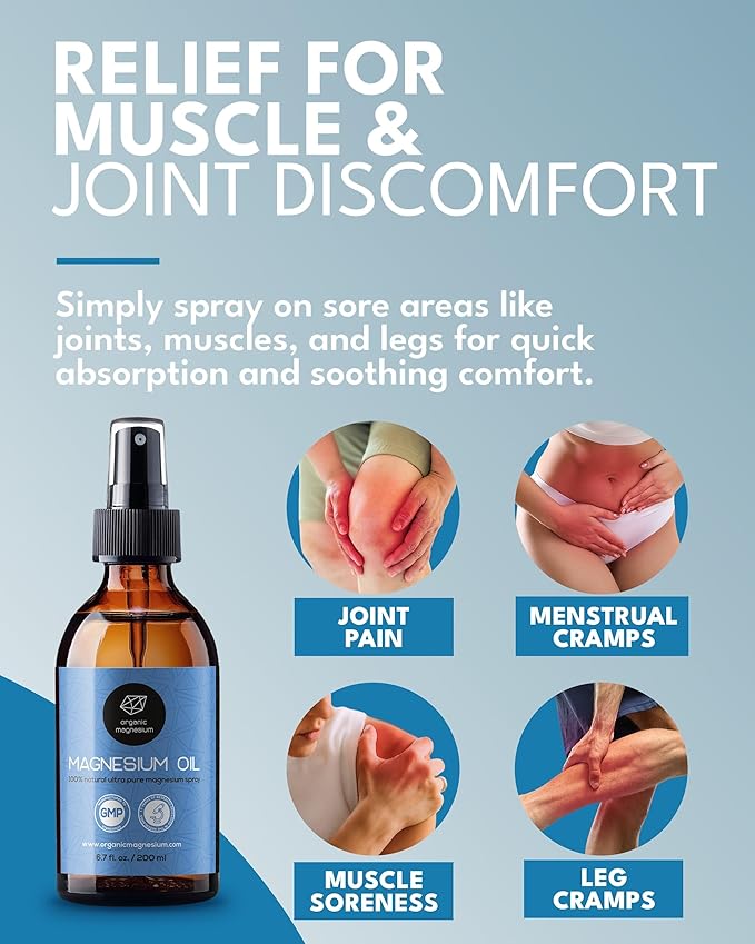 Organic Magnesium Spray Oil in Glass Bottle with Extra Spray - 100% Pure Topical Magnesium Chloride for Leg Cramps from Ancient Zechstein Seabed | for Sports, Relaxing & Sleep