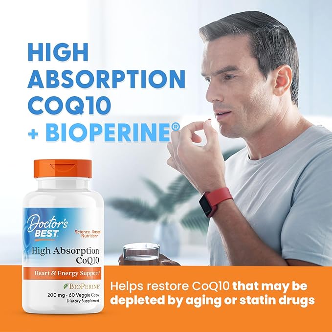 Doctors Best High Absorption CoQ10, Heart & Energy Support*, USP Verified, Naturally Fermented CoQ10, Non-GMO, Gluten Free, Soy Free, Vegan 60 Veggie Caps