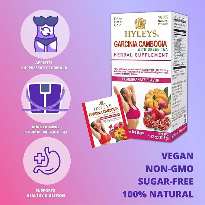 HYLEYS Tea Garcinia Cambogia Green Tea with Pomegranate Flavor - 25 Tea Bags (12 Pack - 300 Tea Bags Total)