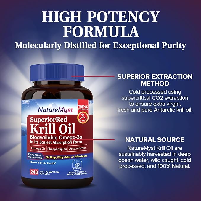 Antarctic Krill Oil 500 mg Softgels, Krill Oil Omega-3s, EPA, DHA, Astaxanthin & Phospholipids, Brain, Heart Health, 240 Softgels, Non-GMO, No Gluten, Made in The USA