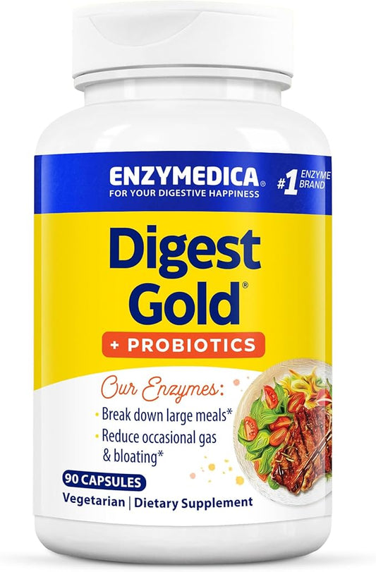 Enzymedica Digest Gold + Probiotics, 2-in-1 Formula for Gut Health, Digestive Enzymes & 1.5 Billion Active Probiotic Cultures, 90 Count (FFP)