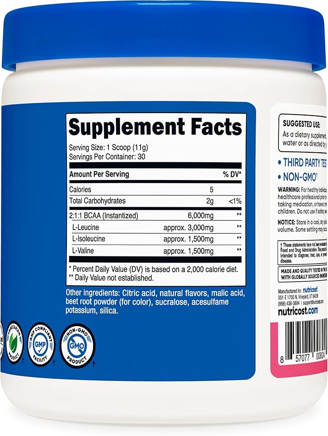 Nutricost BCAA Powder 2:1:1 (Raspberry Lemonade, 30 Servings)