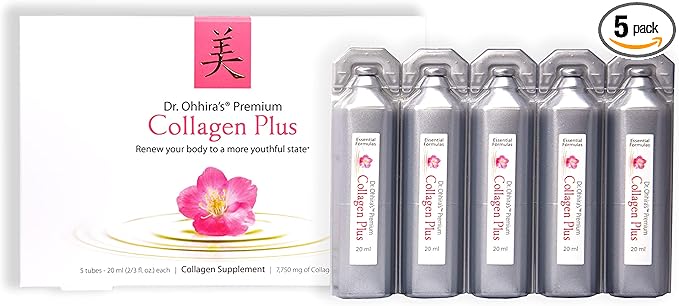 Dr. Ohhira's Premium Collagen Plus. A Liquid Easily mixable Collagen Supplement with 7,750 mg of Marine Collagen Peptides, Plus Cherry Blossom Extract, and a Plant-Based Probiotic Concentrate, 5 Pack