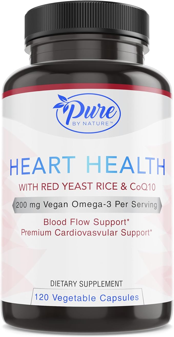 Pure By Nature Red Yeast Rice & CoQ10 Supplement, May Support Vascular Welfare & Blood Flow, 30 Servings (120 Veg Capsules)