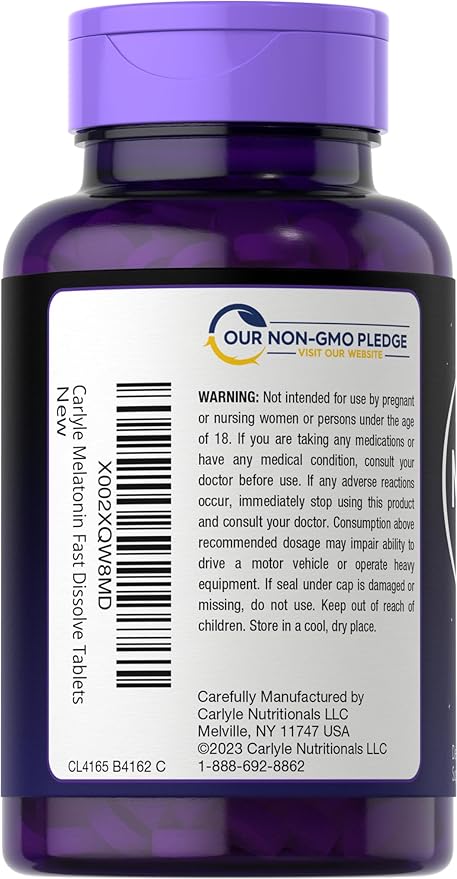 Carlyle Melatonin 3mg Fast Dissolve Tablets | 250 Count | Low Dose and Drug Free | Vegan, Non-GMO, Gluten Free