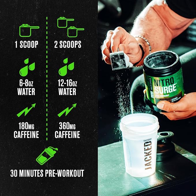 Jacked Factory NITROSURGE Pre Workout Supplement - Endless Energy, Instant Strength Gains, Clear Focus, Intense Pumps - Nitric Oxide Booster & Preworkout Energy Powder - 60 Servings, Cherry Limeade