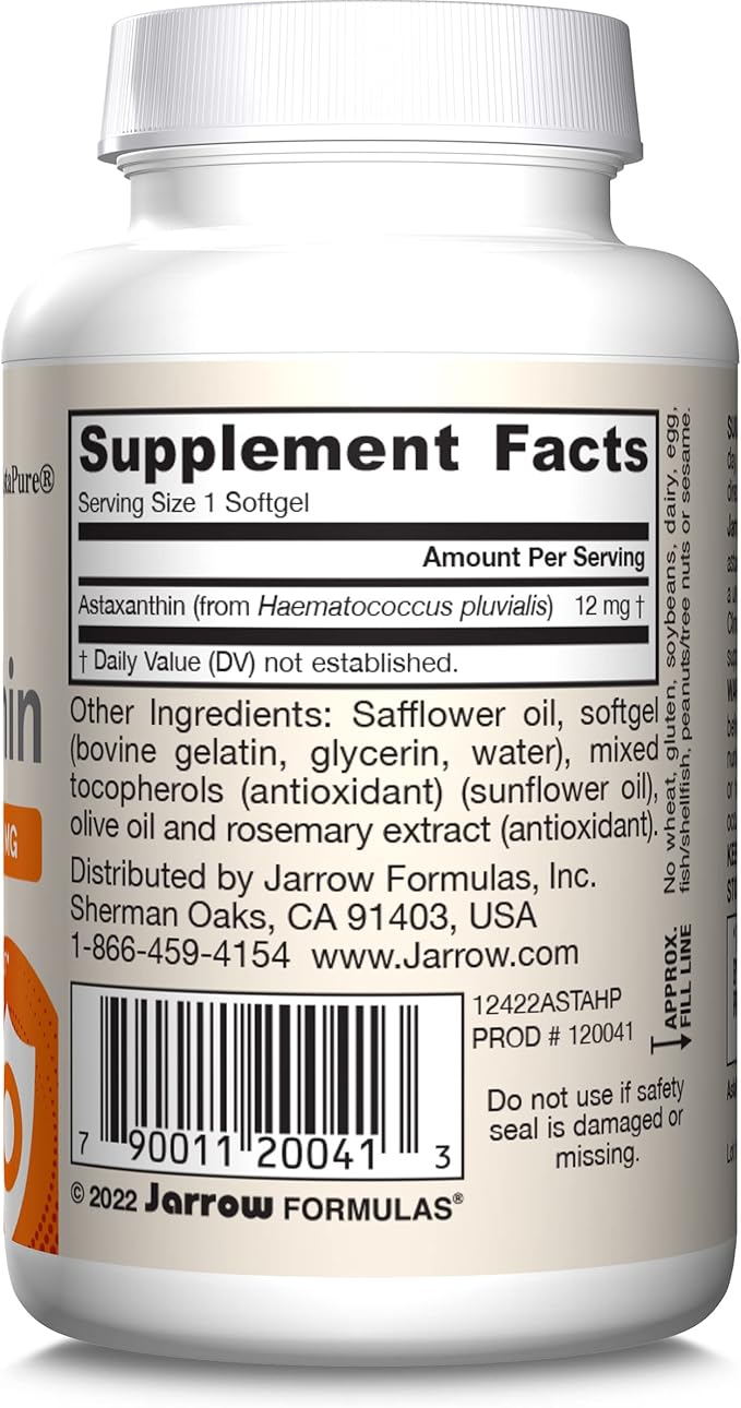 Jarrow Formulas® Astaxanthin 12 mg, Dietary Supplement, Antioxidant Support for Immune and Eye Health, 30 Softgels, 30 Day Supply