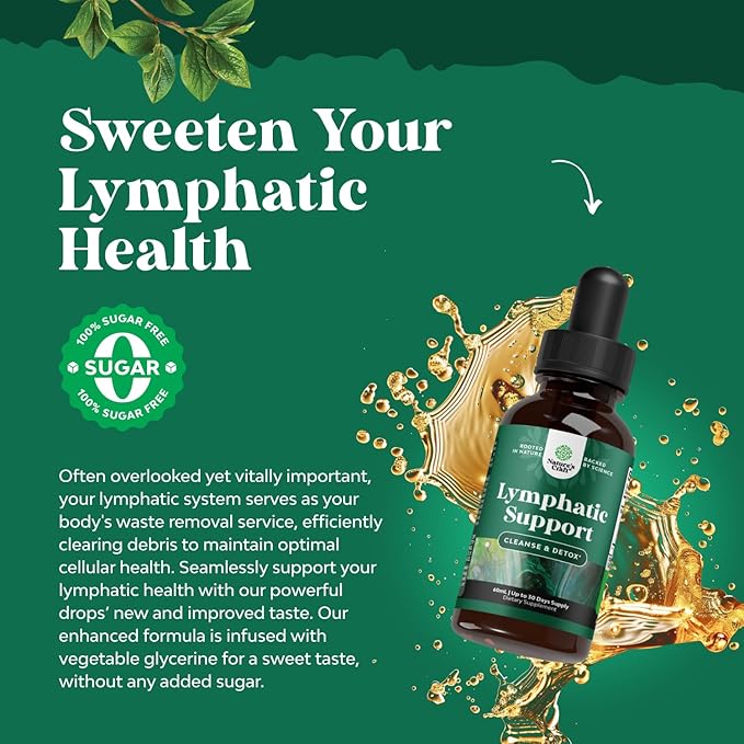 Certified Organic Lymphatic Drainage Drops - Herbal Lymphatic Cleanse and Immune Support Supplement with Echinacea Goldenseal & Red Clover Extract - Vegan Non GMO Alcohol and Sugar Free - 30 Servings