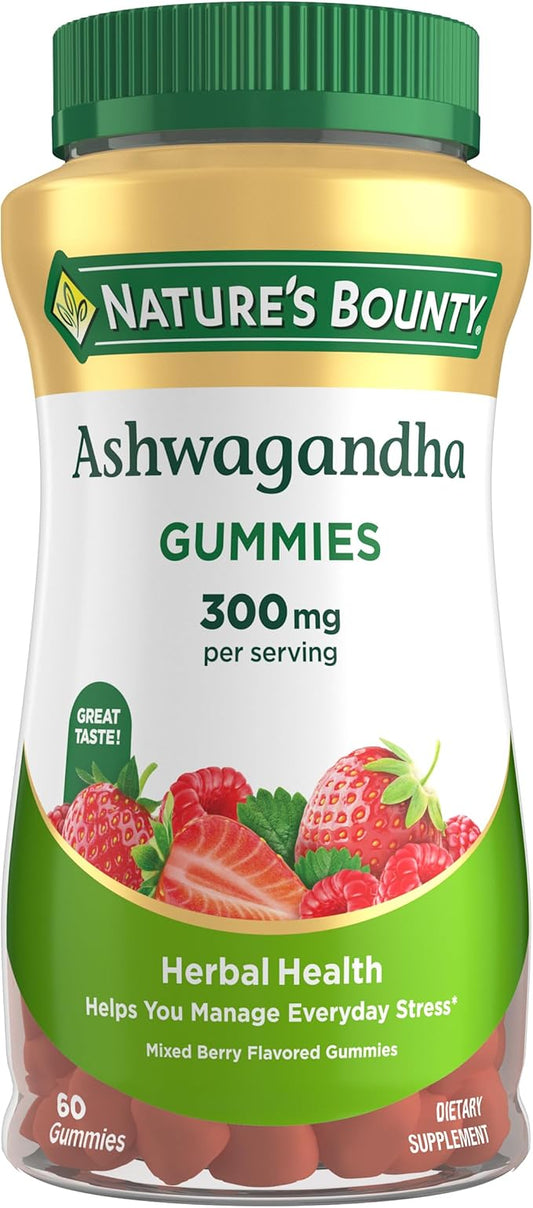 Nature's Bounty Ashwagandha Gummies, 300mg KSM-66 Ashwagandha Extract, Mixed Berry, 60 Gummies
