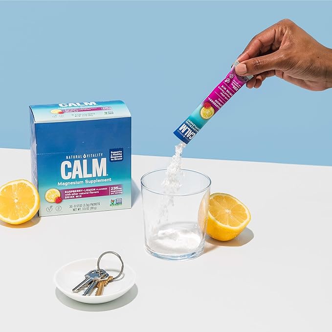 Natural Vitality Calm, Magnesium Citrate Supplement, Anti-Stress Drink Mix Powder - Gluten Free, Vegan, & Non-GMO, Raspberry Lemon, 0.12 oz, 30 Packets