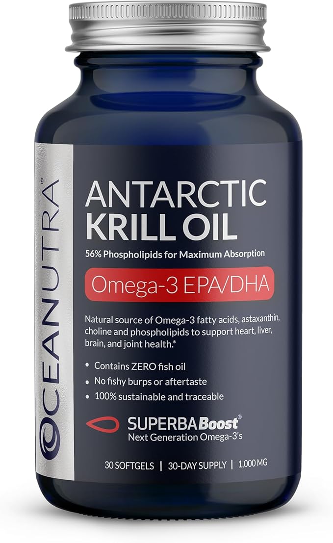 100% Pure Krill Oil 1000mg, Omega 3, Highest Concentration 56% Phospholipids, Choline & Astaxanthin, Sustainable Antarctic SuperbaBoost, DHA, EPA, Heart, Brain, Eye & Skin Care, No Fish Oil