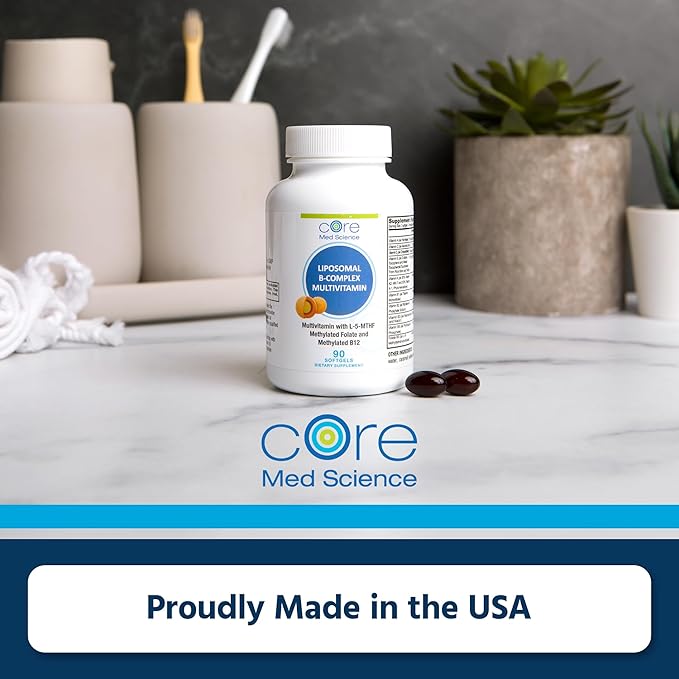 Core Med Science Liposomal Methylated Multivitamin B-Complex, 90 Softgels - Non-GMO Active Super B Complex Vitamin Supplement for Heart Health - VIT Methyl B Complex Immune Support Supplement