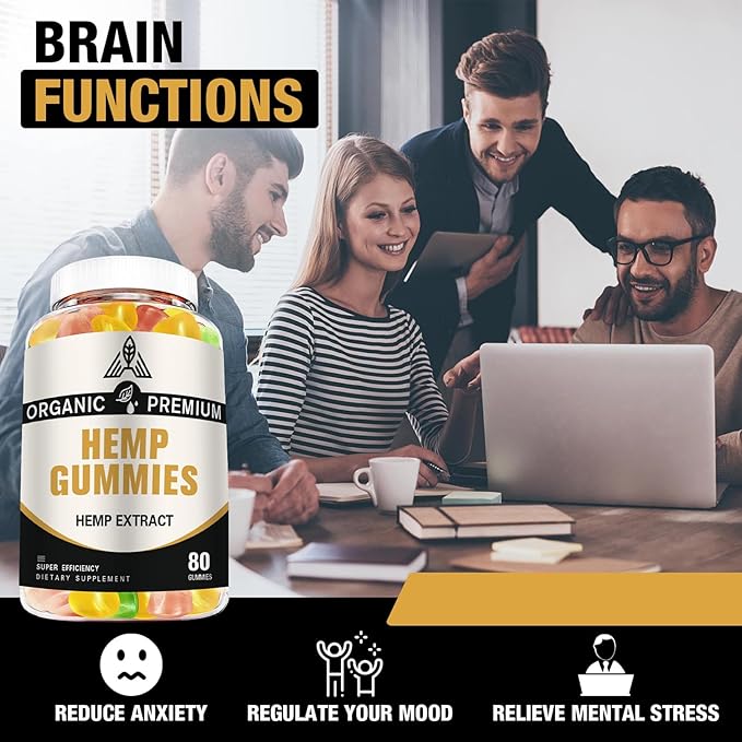 Hemp Gummies Extra Strength High Potency - 100% Natural Organic with Pure Hemp Oil Extract for Sleep, Pain, Anxiety Relief - Vegan Bear Candy Hemp Supplements for Adults (2 Pack)