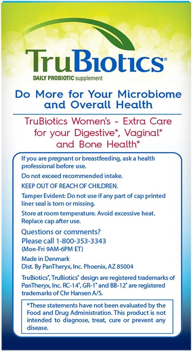 TruBiotics Probiotic for Women Probiotics for Digestive Health, Vaginal & Bone Health, Formulated with Bifidobacteria for Healthy Gut & Balanced pH, Daily Women's Probiotic Supplement, 30 Capsules