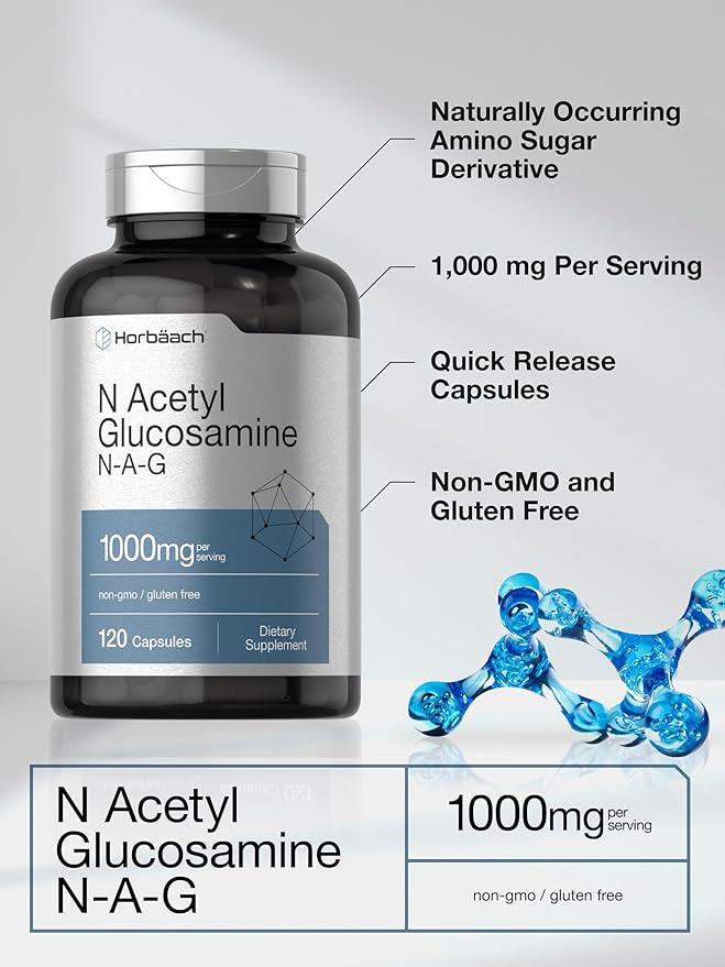 Horbaach N-Acetyl Glucosamine 1000 mg | 120 Capsules | N-A-G Supplement Pills | Non-GMO & Gluten Free