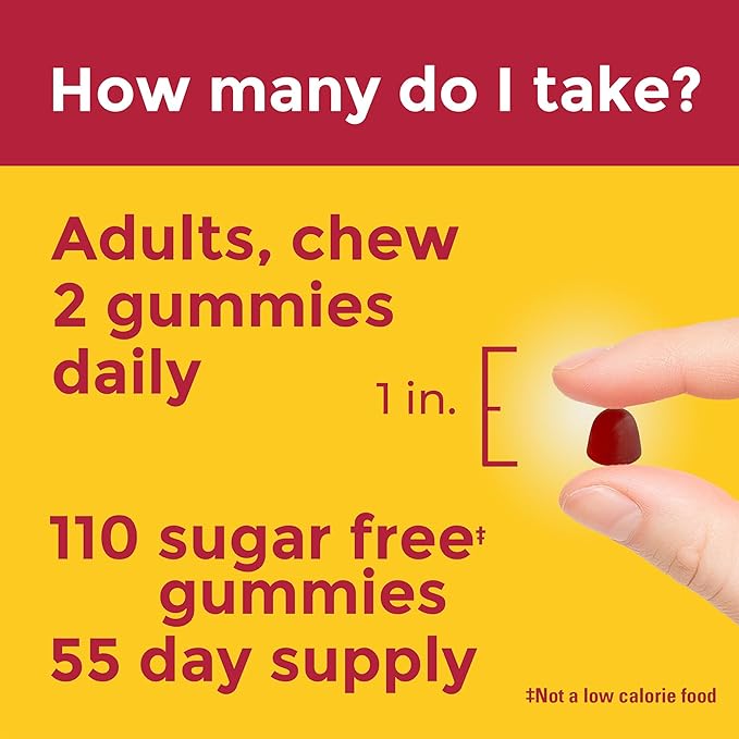 Nature Made Zero Sugar Vitamin D3 Gummies 2000 IU (50 mcg) per Serving, Immune, Bone, Teeth & Muscle Support Supplement, Aspartame Free, 110 Sugar Free Vitamin D Gummies, 55 Day Supply