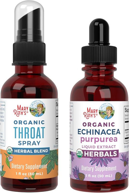 MaryRuth Organics Throat Spray (Unflavored) & Echinacea Purpurea Drops | USDA Organic, Clean Label Project Verified® | Vitamins for Throat Relief, Immunity & Overall Health | Vegan, Non-GMO