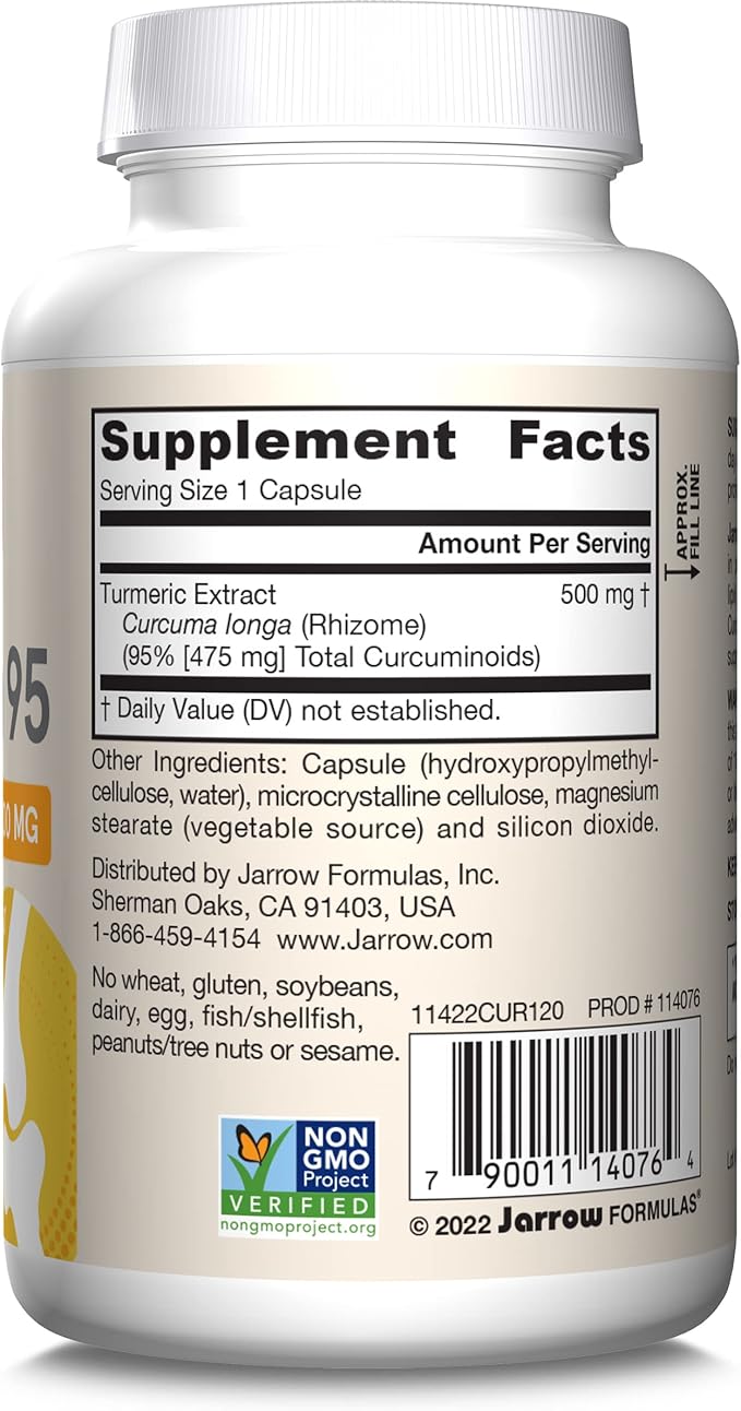 Jarrow Formulas Turmeric Curcumin Supplement - Curcumin 95, Turmeric Supplements, 500 mg for Antioxidant & Joint Support, 120 Capsules