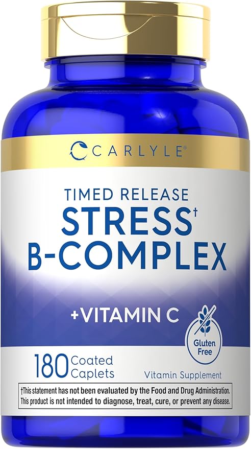 Carlyle Stress B-Complex Vitamin | 180 Vegetarian Caplets | with Vitamin C | Non-GMO & Gluten Free Supplement