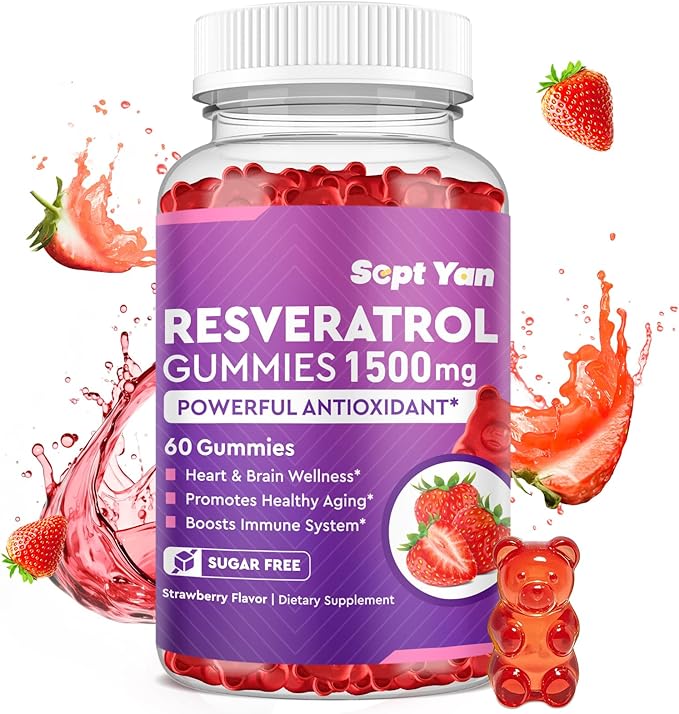 Resveratrol Gummies 1500mg - Resveratrol Supplement with NAC, Vitamin C, E, Quercetin, Berberine, CoQ10, Antioxidant, Healthy Aging & Longevity, Skin, Joint, Brain Wellness - 60 Gummies