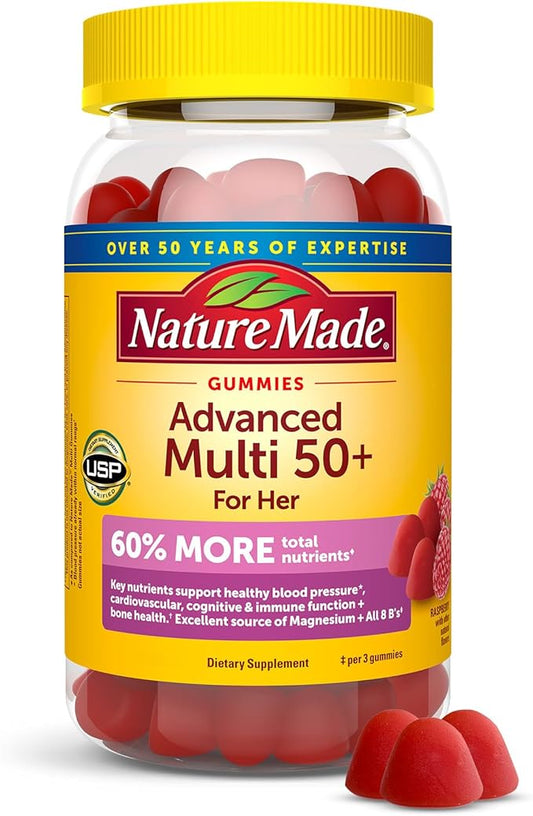 Nature Made Advanced Multivitamin Gummies 50+ for Her with Magnesium Citrate, Calcium and All 8 B Vitamins, Multivitamin for Women, 84 Gummies, 28 Day Supply