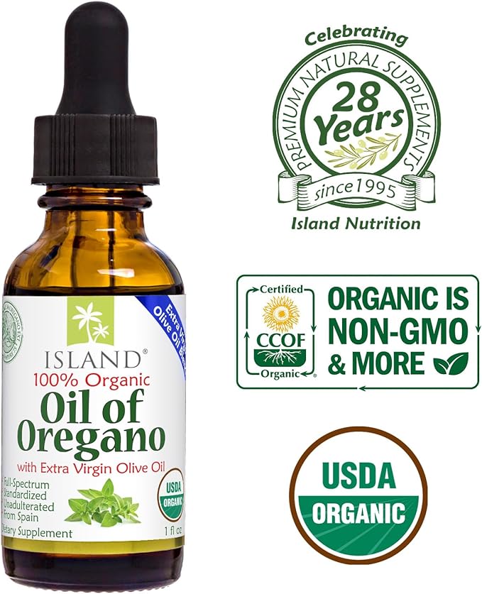 Oil of Oregano Organic Liquid Drops (1 fl oz) - Blend of Organic Oregano Oil & Olive Oil, Grown in Spain