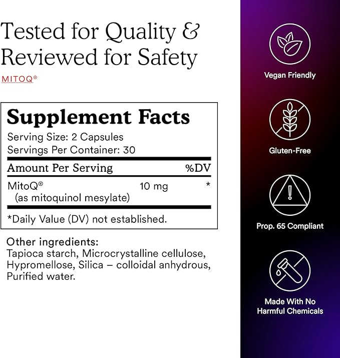 MitoQ Pure Advanced Mitochondria Supplement Superior Bioavailability to CoQ10 | Reduces Free Radical Damage for Healthy Aging, Metabolism, Heart Health, Energy, Strength & Mobility