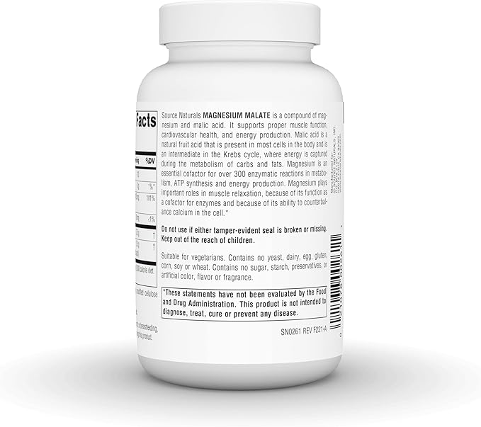 Source Naturals Magnesium Malate, Supports Muscles and Energy*, 3,750 MG per Serving - 90 Tablets