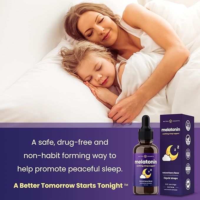 NutraChamps Liquid Melatonin Drops, 480 Servings, Sugar Free Kids Melatonin Liquid Sleep Aid Supplement, Vegan & Non-GMO, Natural Berry Flavor, Melatonin 1 mg Drops