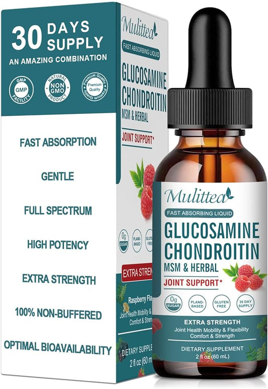 Glucosamine Chondroitin MSM Liquid Drops-w/Elderberry, Boswelia &Hyaluronic Acid-Extra Strength Joint Support Supplement for Mobility, Flexibility & Bones,High Absorption,60ml (2 fl oz)