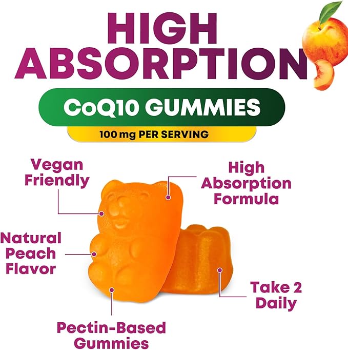 CoQ10 100mg Gummies - 3X Better Absorption, Antioxidant for Heart Health Support & Energy Production, Ultra Coenzyme Q10 Vitamins, Co q 10 Supplement, Dietary Supplement, Non-GMO - 120 CoQ10 Gummies