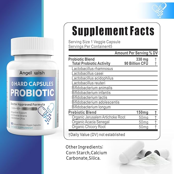 Prebiotics-Probiotics Nutritional-Supplements Women-Men 90Count - 180 Billion CFUs Probiotic Capsules Daily Prebiotic Supplement for Digestive Immune Health Support