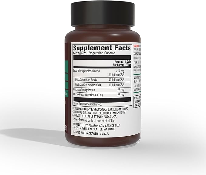 Amazon Elements One Daily Adult Probiotic Blend, Supports Healthy Colon and Immune Function, 50 Billion CFU (2 Strains), 30 Capsules, 1 Month Supply (Packaging May Vary) (Pack of 2)