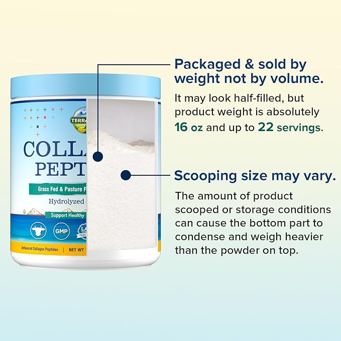 Terranics Hydrolyzed Collagen Peptides Powder, Grass Fed & Pasture Raised Bovine, Type I & III Collagen for Women, No Sugar, No Hormones, Keto, Beauty Support, Easy Mixing, Unflavored, 16oz