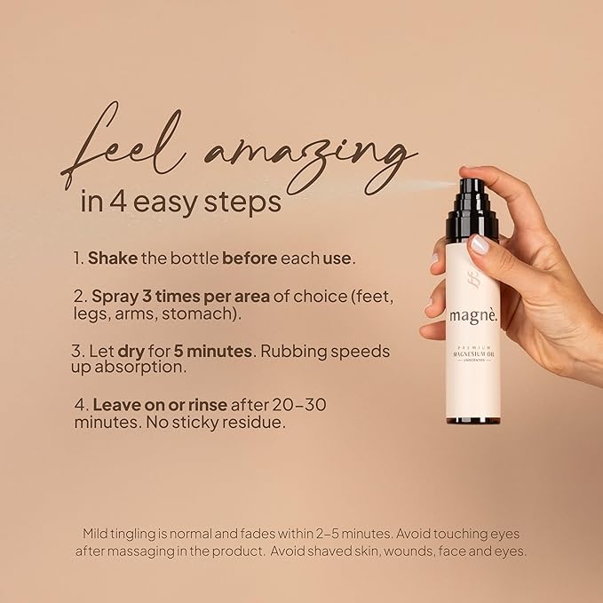 Topical Magnesium Spray for Women - Unscented 4fl.oz Magnesium Mist Oil Organic - Pure Magnesium Oil for Sleep and Anxiety - Liquid Magnesium Chloride Spray for Feet, Body & Pain Relief