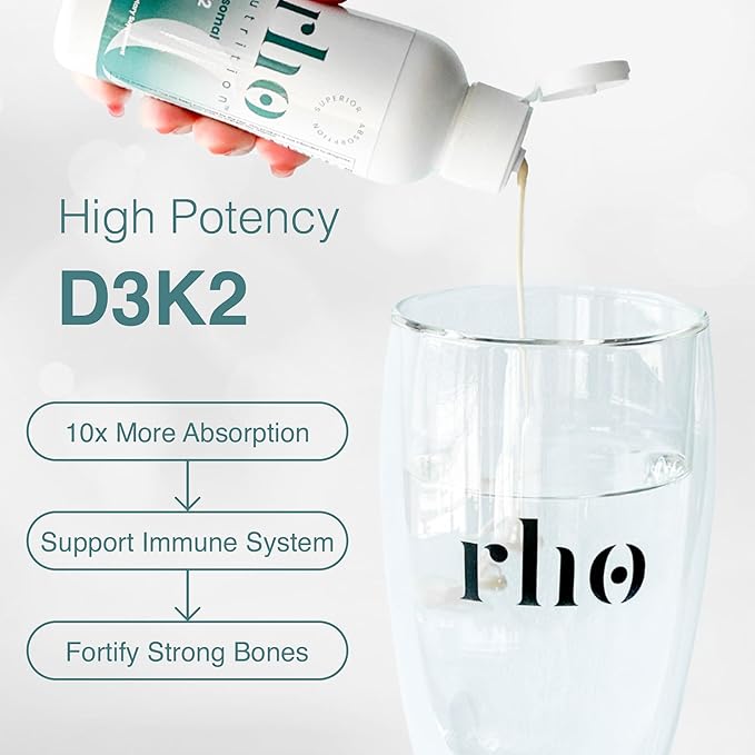 Liposomal D3K2 – Ultra High Absorption Liquid Vitamins D3 and K2 Supplement – Boosts Immune System & Overall Health; Supports Strong Bones & Muscles, and a Healthy Heart