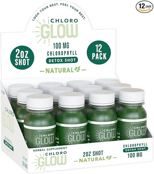 Chlorophyll Detox Shots – Organic Plant-Based Liquid Cleanse Drink for Immune Support & Natural Energy – Pre-Mixed Detox Supplement (12 Pack)