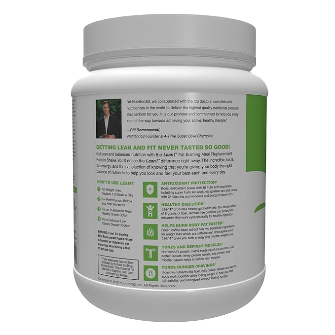 Lean1 Strawberry, 15 Serving tub, Fat Burning Meal Replacement by Nutrition53