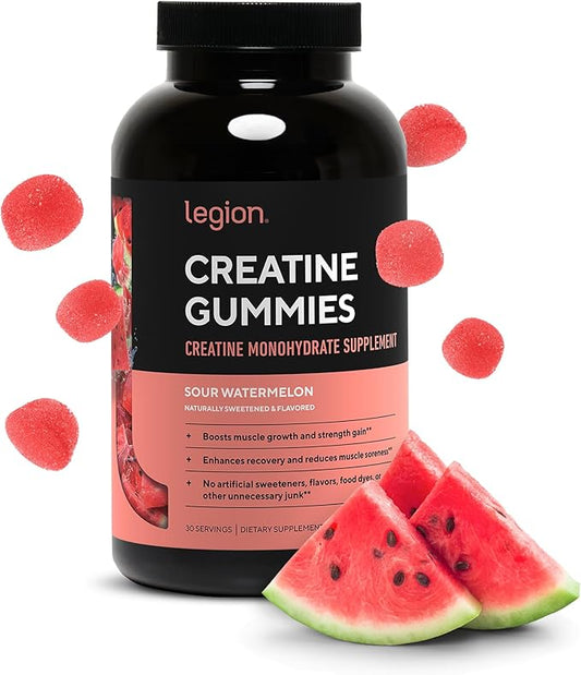 LEGION Creatine Monohydrate Gummies - Clean Creatine Chewables for Muscle Gain, Improving Endurance & Post Workout Recovery - Creatine Supplement for Maximum Absorption (150 Sour Watermelon Gummies)