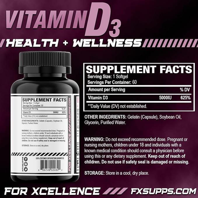 Vitamin D3 5000 IU (1 Pack, 60 Easy to Swallow Softgels) | Health and Wellness Dietary Supplement for Men & Women | Cholecalciferol, Best for Bone, Heart Health, Immune System, Lung Function