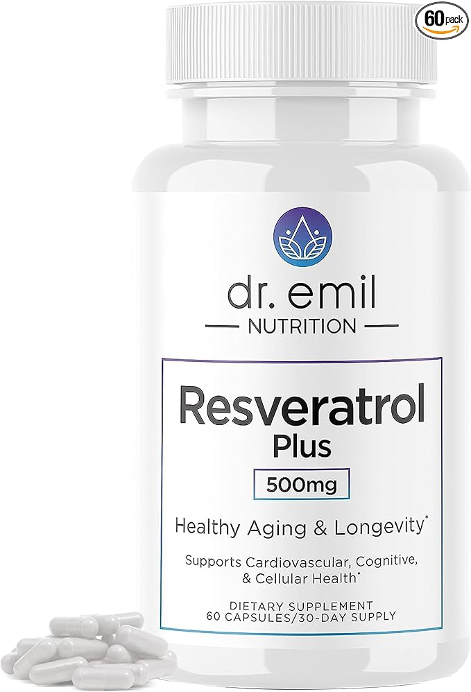 DR. EMIL NUTRITION Resveratrol Supplement - Healthy Aging Supplement with 500mg Resveratrol and 100mg Quercetin - Supports Normal Cellular & Cognitive Health, 60 Capsules
