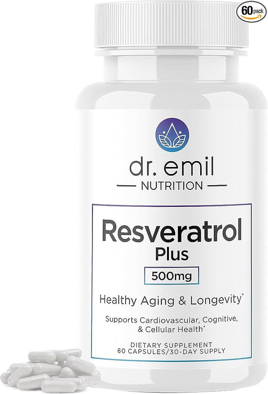 DR. EMIL NUTRITION Resveratrol Supplement - Healthy Aging Supplement with 500mg Resveratrol and 100mg Quercetin - Supports Normal Cellular & Cognitive Health, 60 Capsules