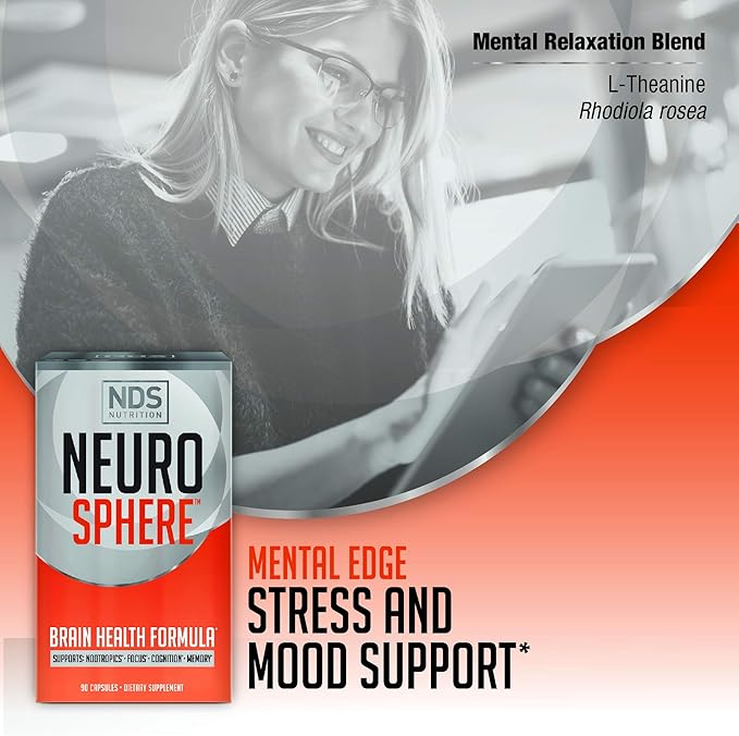 NDS Nutrition Neuro Sphere - Brain Health Formula - Nootropic, Increase Focus and Energy, Enhance Concentration, Antioxidant and Immunity Support - 90 Capsules